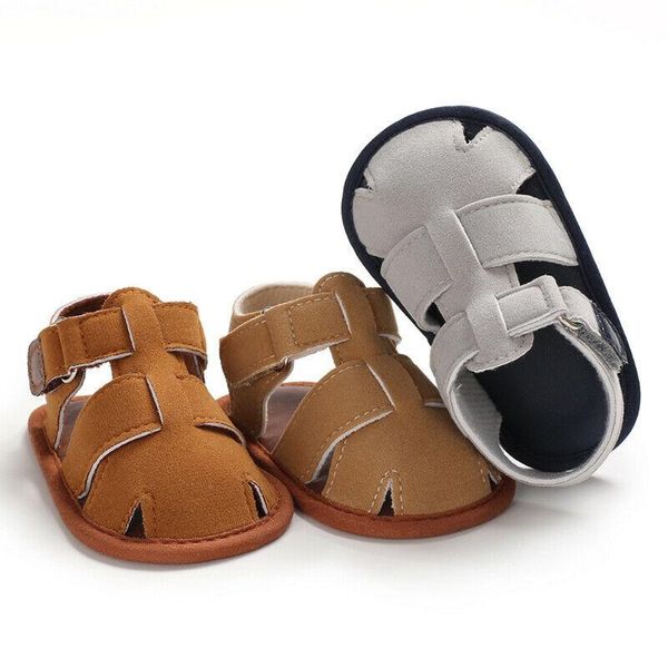 

toddler kids soft soled leather casual shoes summer baby boy sandals prewalker, Black;red