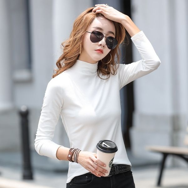

casual cotton t-shirt with solid color t-shirts with women's long sleeves n75n, White