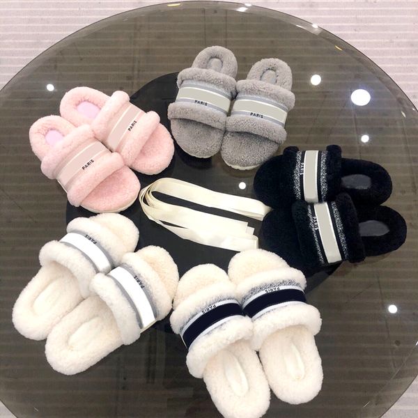 

2021 designer fluffy slippers luxury indoor outdoor keep warm winter stripe slipper soft comfortable rubber sole popular necessary size 35-4, Black