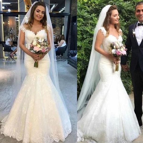 

vintage full lace mermaid wedding dresses off the shoulder sweep train plus size bridal gowns sweet lady marriage gowns, White