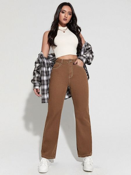 

slant pocket straight leg jeans l6ds#, Blue