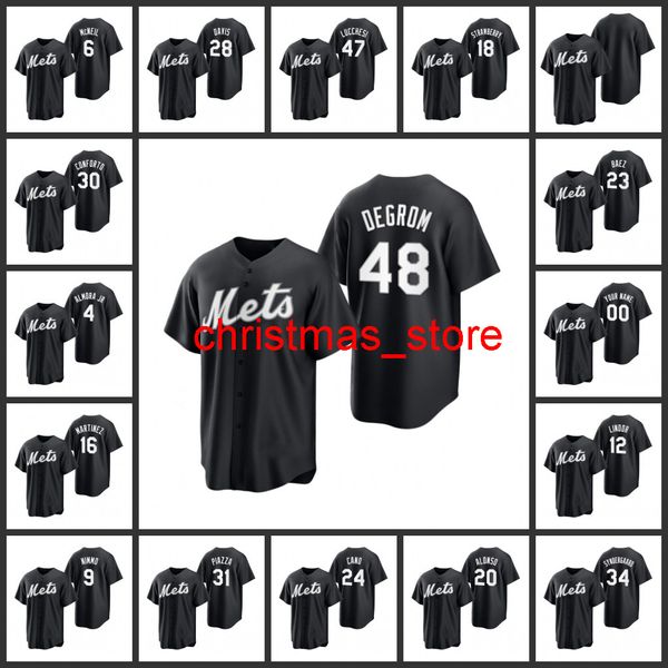 Trikot Herren Damen Jugend #48 Jacob deGrom 34 Noah Syndergaard 23 Javier Baez Custom Schwarz Weiß