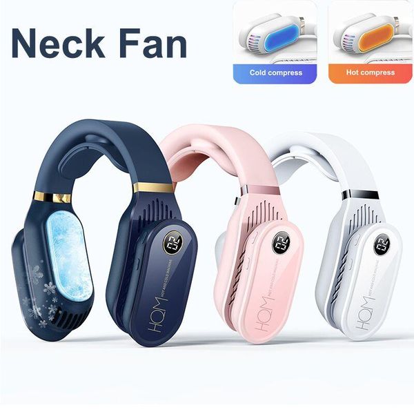 

smart home control neckband fan electric mini neck portable leafless hanging bladeless air cooler usb rechargeable with warm heater