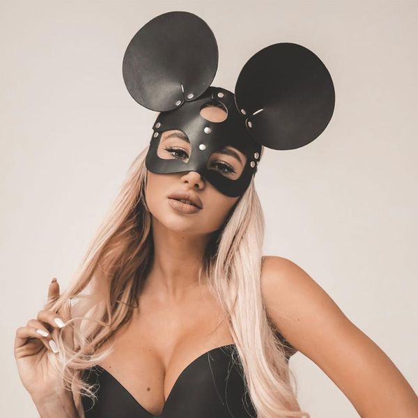 

other event & party supplies gothic cosplay mouse ears masks for half face women halloween punk style leather bar nightclub costu