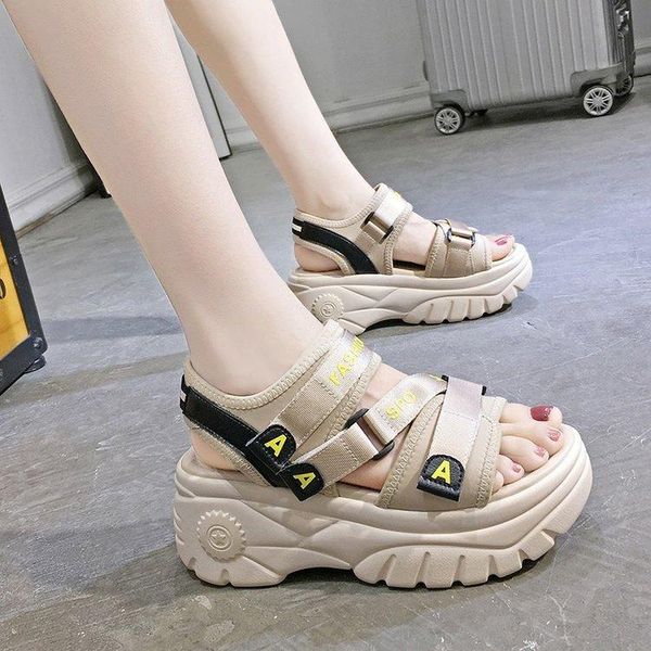 

new black khaki 6cm sport platform sandals women sandals women shoes 2021 summer new wild rome style thick bottom roman shoes