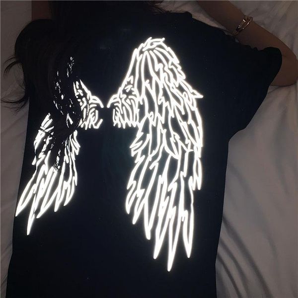 

women's t-shirt s-8xl dark line reflective o-neck short-sleeved female street loose couple oversized half-sleeved shirt, White