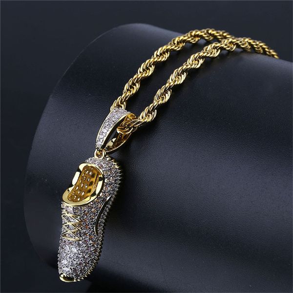 

mens necklace iced out shoes pendant necklace with gold chain new arrival aaa+cubic zircon hip hop jewelry, Silver