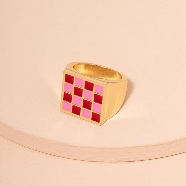 

wedding rings aomu 2021 ins fashion metal drip glaze for women men pink red oil dripping geometric square big jewelry gifts, Slivery;golden