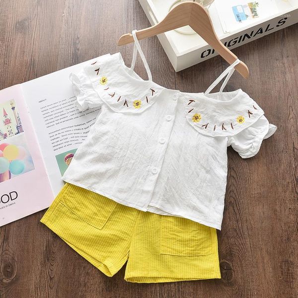 

clothing sets melario baby girls casual clothes 3-7 years 2021 summer fashion puff sleeve and denim shorts girl outfits lace costumes1, White