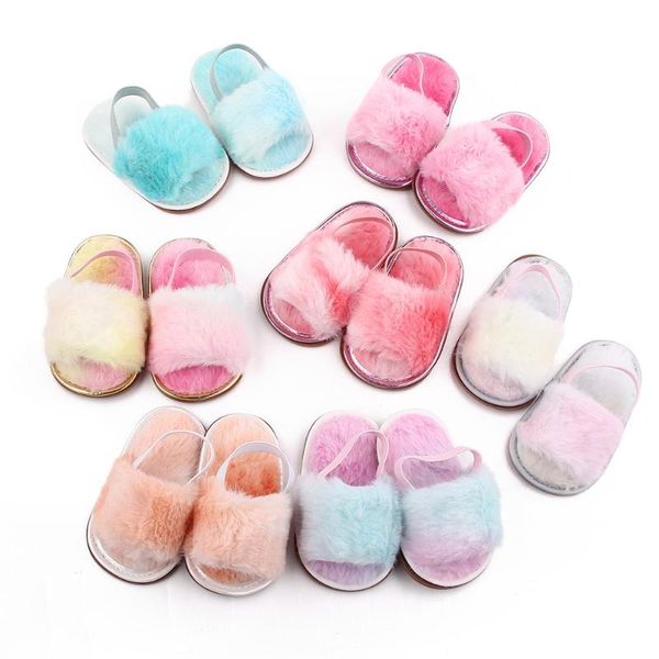 

first walkers born baby sandalet fashion faux fur toddler pink shoes for winter sandles infant slippers princess girls flats shower gifts