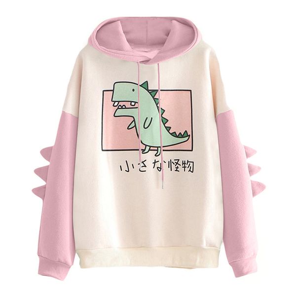 

plus size hoodie women fashion sweatshirt casual dinosaur print long sleeve splice sweatshirt sudadera larga mujer, Black