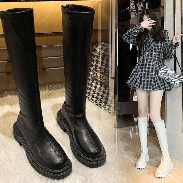 

boots women's net red knee elastic knight in 2021, Black