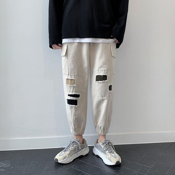 

men's pants hip hop patchwork sweat embroidery japanese style trousers sweatpants streetwear men joggers track casual cargo, Black