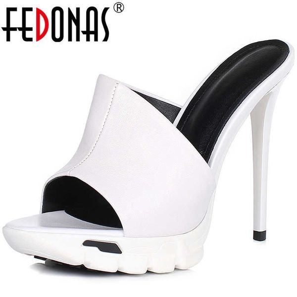 

retro concise genuine leather female slippers summer fashion platforms high heels sandals casual working shoes woman 210528, Black