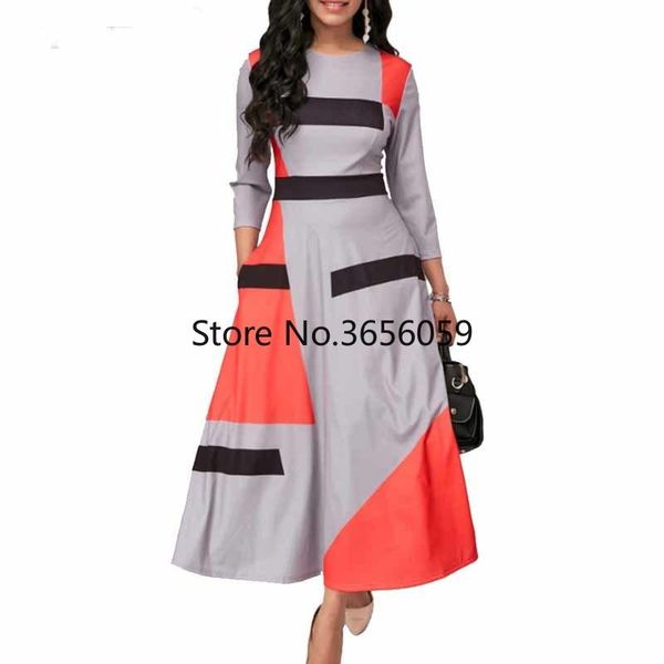 

summer autumn dress women 2021 casual plus size slim striped ball gown maxi dresses elegant patchwork long party dress 5xl, Black;gray