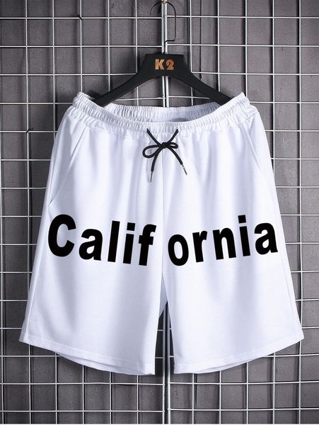 

men letter graphic drawstring waist shorts e6qy#, Black