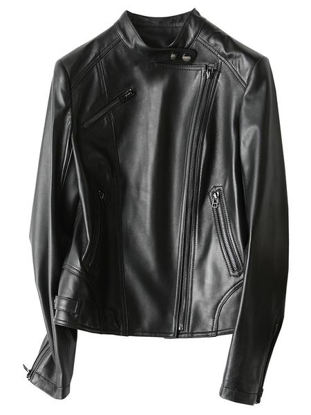 

women's leather & faux kmetram genuine jacket spring autumn women clothes 2021 sheepskin coat female streetwear bomber jackets x-210, Black