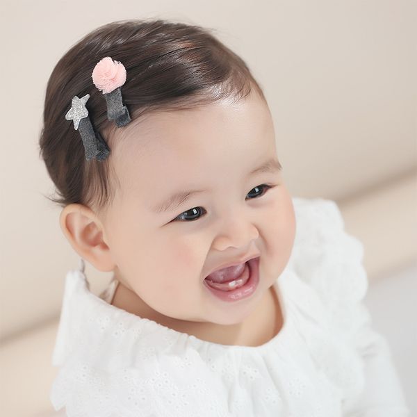 

children's princess hair accessories baby girls star headwear lovely yarn ball shining stars hairpin cute kids barrettes d266, Slivery;white