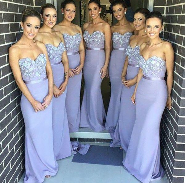 2021 LILAC длинные платья подружки невесты русалка аппликации горничная честь платье Vestidos de Noiva быстрая доставка