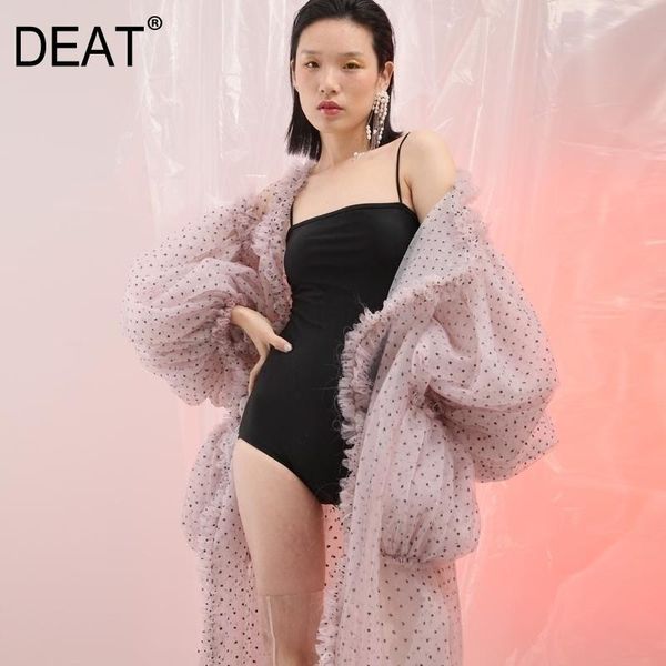 

women's blouses & shirts deat 2021 summer v-collar long lantern sleeve dot printed perspective big size shirt women blouse fashion tide, White