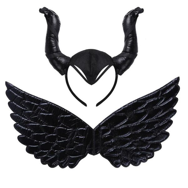 

hair accessories children kids black fairy devil wing ox horn headband halloween witch evil queen hoop performance cosplay props
