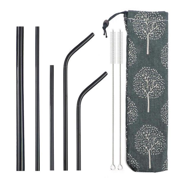 

8-pcs metal straw reusable smoothies drinking straws set eco friendly rainbow straw 304 stainless steel straw with b jllnyp