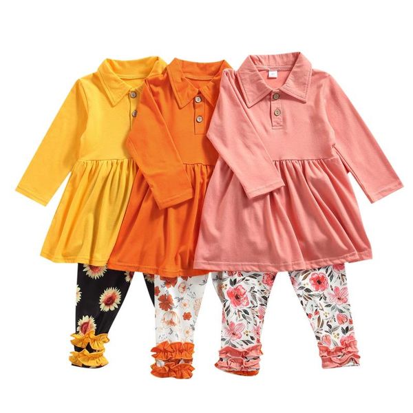 

clothing sets toddler girls 2pcs fall outfits, long sleeve button front lapel + ruffle floral pants set, White