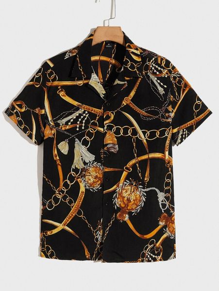 

men drop shoulder chain print shirt o9ve#, White;black