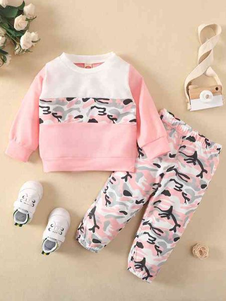 

baby camo print sweatshirt & sweatpants she, White