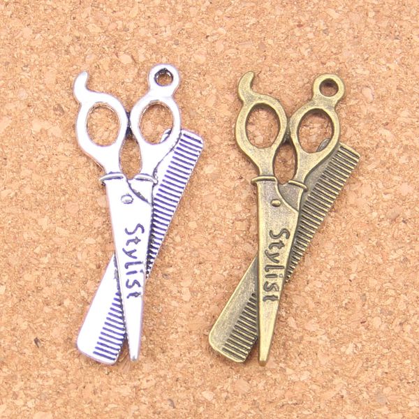 22 pcs Antique Prata Banhado Bronze Barbeiro Barbeiro Scissor Comb Stylist Charms Pingente DIY Colar Pulseira Pulseira Bangle Acts 24 * 53mm