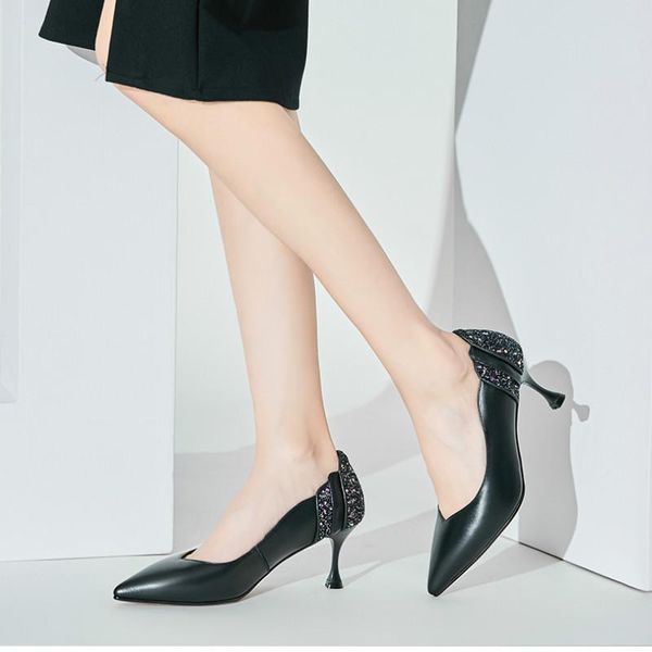 

dress shoes concise wild female single fashion pointed high heels shallow mouth suede work womens pumps u22-30, Black