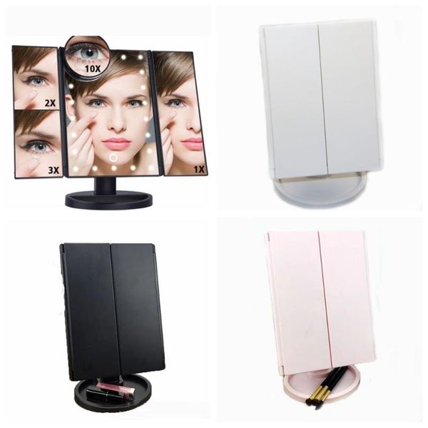 

compact mirrors storage holder vanity mirror desk foldable makeup touch dimmer with 16/22 led lights adjustable