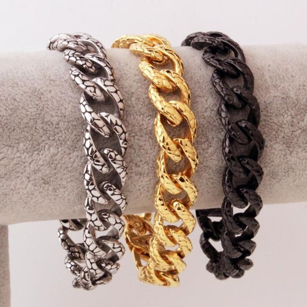 

link, chain silver color/gold/black jewelry stainless steel snake pattern cuban curb biker men's wristband bracelet 8.66"*14mm