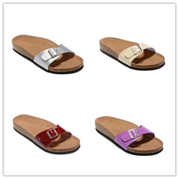 

brand madrid genuine leather slippers for men women wholesale flats cork sandals with buckle summer beach shoes, Black