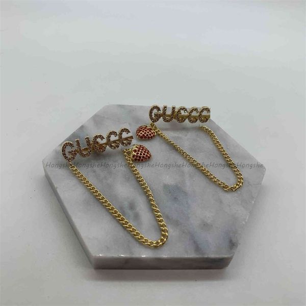 

new s925 anti allergy silver needle strawberry earrings zircon chain ear thread