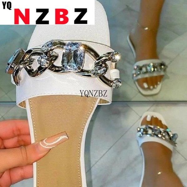 

sandals summer women's metal chain slippers fashion open toe flat casual women shoes beach footwear zapatillas casa mujer, Black