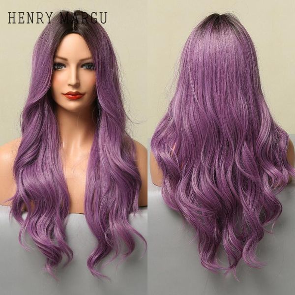 

synthetic wigs henry margu long wavy for women purple dark root ombre cosplay natural hair wig heat resistant cosplaysalon, Black
