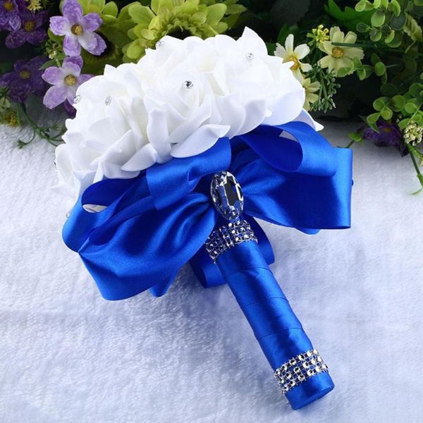 

new crystal roses pearl bridesmaid wedding bouquet wedding bridal artificial silk flowers hand flower