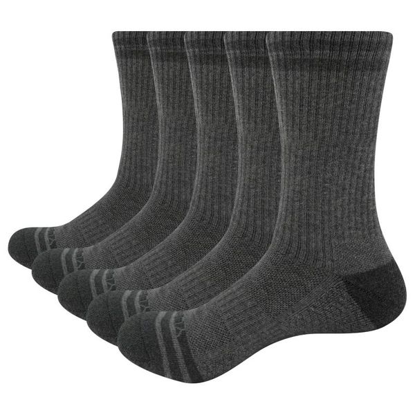 

men's socks yuedge brand 5 pairs men cotton breathable comfortable cushion business casual crew work warm winter grey, Black