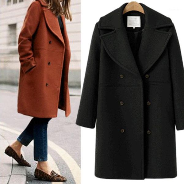 

2019 winter woman wool cashmere solid loose coat jacket women woolen simple coat elegant lady long blend coats cardigan1, Black