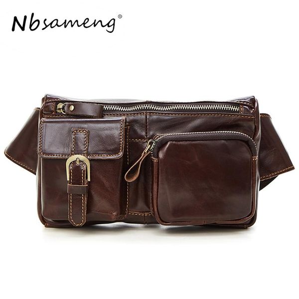 

waist bags nbsameng genuine leather multifunctional vintage bolsas couro fanny pack men small travel men's messengerbags