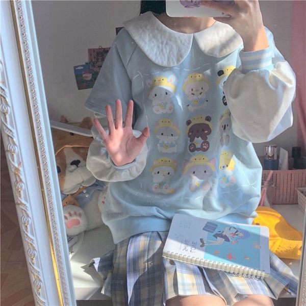 

2021 new deeptown kawaii hoodie inverno moda bonito impresso moletom manga longa emplumagem s casuais mais veludo pulver feminino nwjk, Black