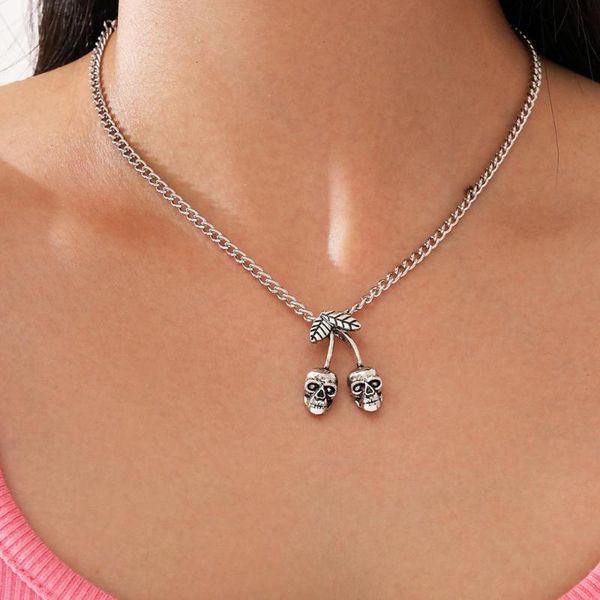 

pendant necklaces punk skull necklace for women metal fashion vintage creative funny charm leaf choker jewelry gifts party, Silver