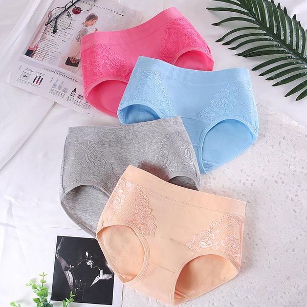 

women's panties 3pcs/lot mid waist women breathable cotton underwear ladies lace seamless briefs girls slimming underpants lingerie, Black;pink