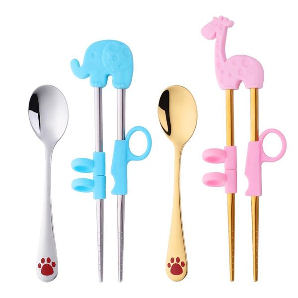

chopsticks 2 pcs/set children spoon kids baby staniless steel cartoon learning reusable helper home kitchen