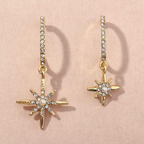

ez3222 jewelry versatile diamond c-shaped popular size eight star earrings, Silver