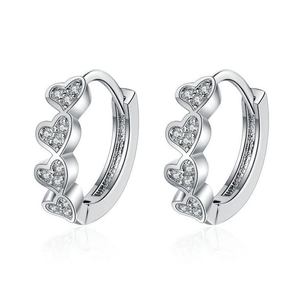

hoop & huggie silver color temperament love heart zircon earring for women girls fashion charm creative exquisite jewelry brinco couple, Golden;silver