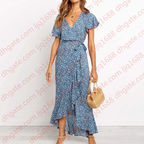 

summer dresses 2020 fashion floral print bohemian beach dress holiday v-neck high waist short sleeve casual chiffon long dress, Black;gray
