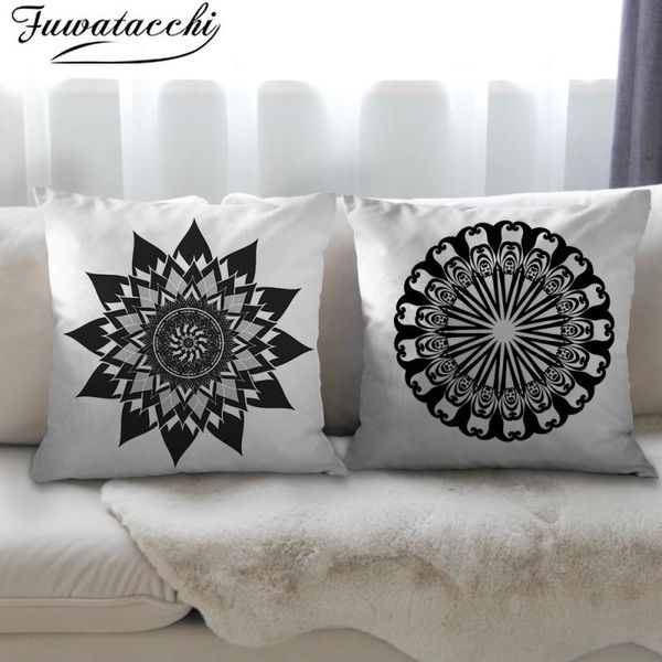 

cushion/decorative pillow fuwatacchi cushion covers black mandala throw pillowcases decorations for home sofa living room geometric pattern