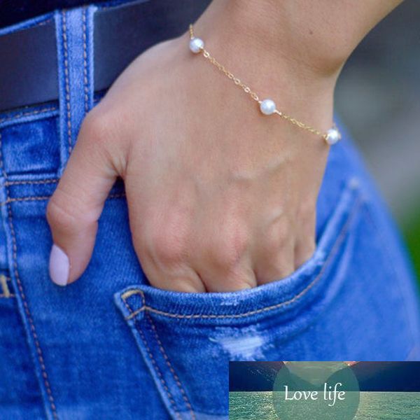 

gold filled bracelet handmade pearl jewelry natural freshwater pearl bracelets boho charms vintage cheville anklets for women, Golden;silver